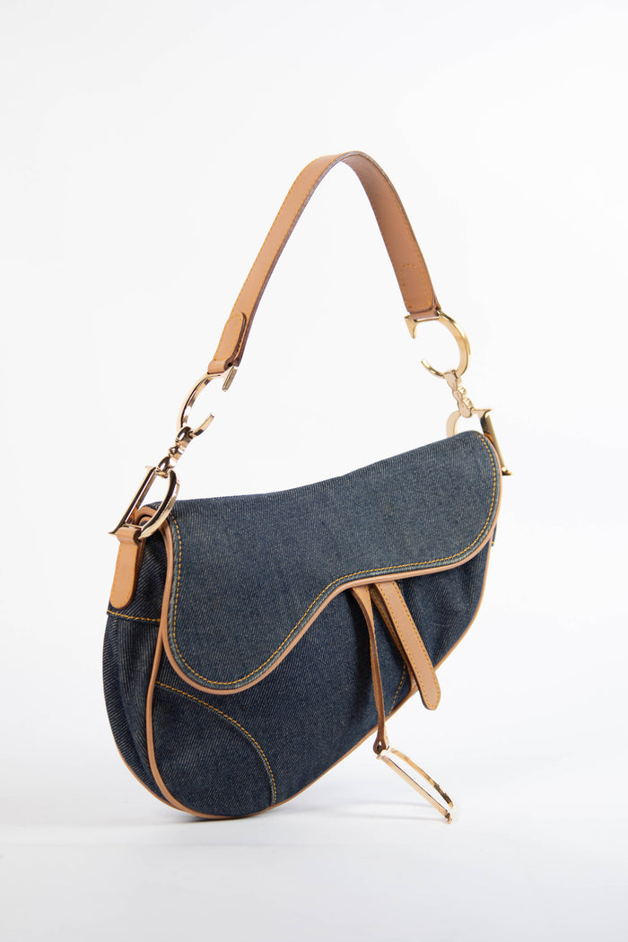 2000s Christian Dior Galliano Denim Saddle Bag