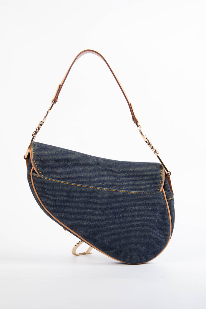 2000s Christian Dior Galliano Denim Saddle Bag