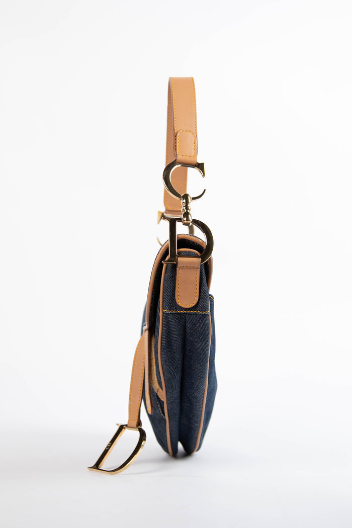2000s Christian Dior Galliano Denim Saddle Bag