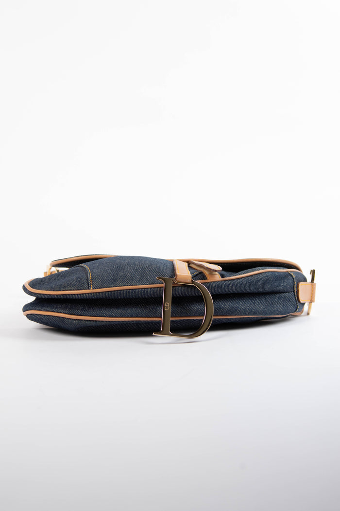 2000s Christian Dior Galliano Denim Saddle Bag