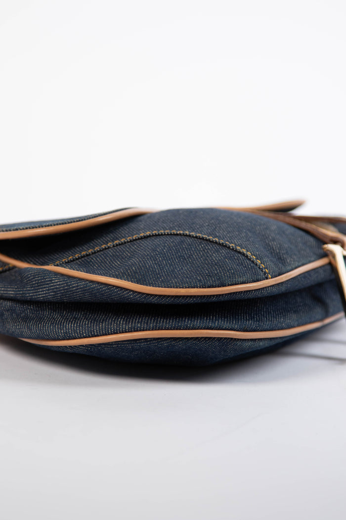 2000s Christian Dior Galliano Denim Saddle Bag
