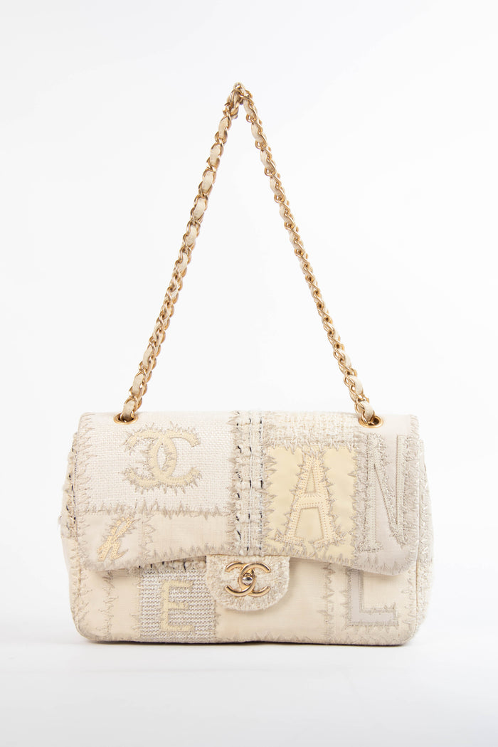 RARE 2010s Chanel Cream Patchwork Jumbo Single Flap Bag