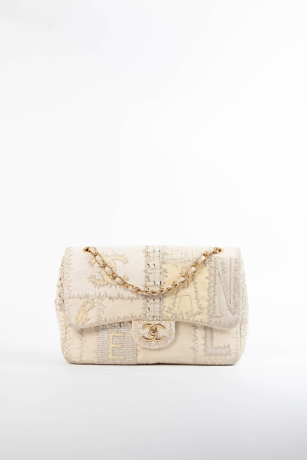 RARE 2010s Chanel Cream Patchwork Jumbo Single Flap Bag