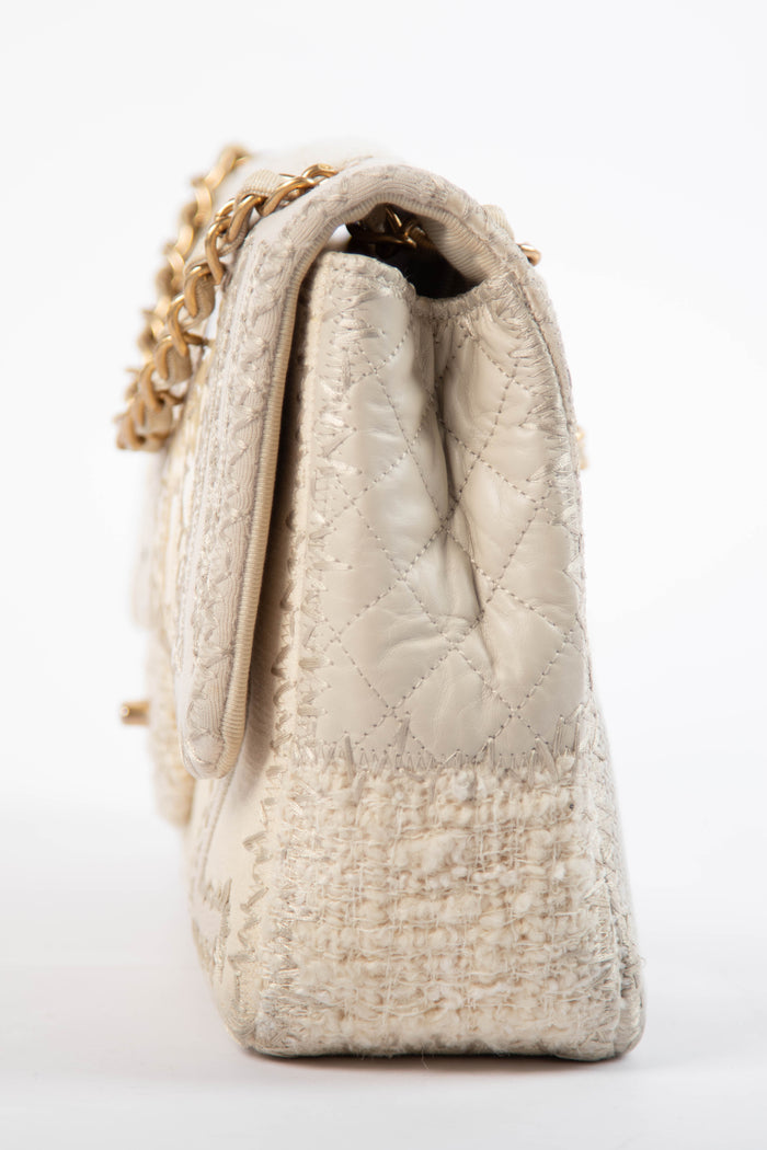 RARE 2010s Chanel Cream Patchwork Jumbo Single Flap Bag