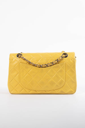 90s Chanel Yellow Lambskin Small Double Flap Shoulder Bag SHW