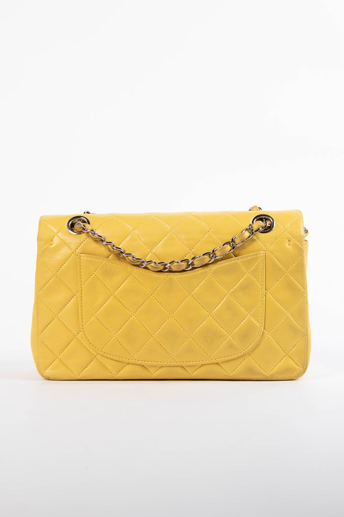 90s Chanel Yellow Lambskin Small Double Flap Shoulder Bag SHW