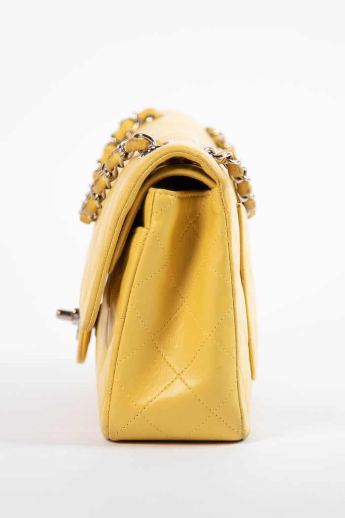 90s Chanel Yellow Lambskin Small Double Flap Shoulder Bag SHW
