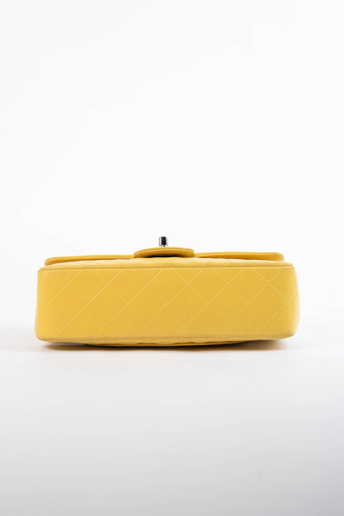 90s Chanel Yellow Lambskin Small Double Flap Shoulder Bag SHW