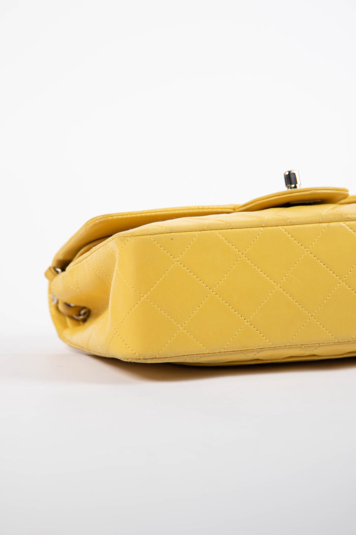90s Chanel Yellow Lambskin Small Double Flap Shoulder Bag SHW