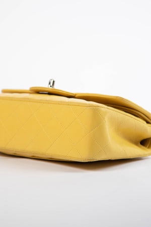 90s Chanel Yellow Lambskin Small Double Flap Shoulder Bag SHW