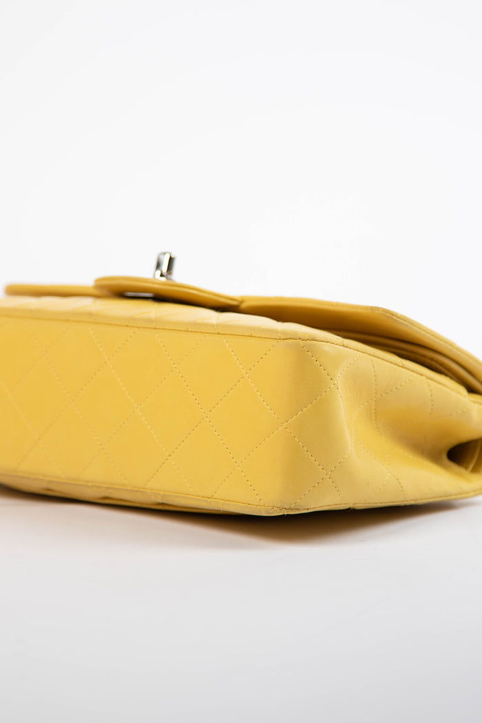90s Chanel Yellow Lambskin Small Double Flap Shoulder Bag SHW