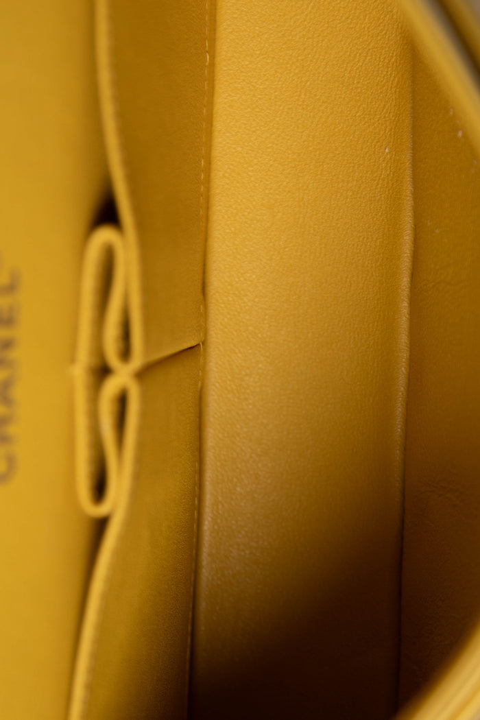 90s Chanel Yellow Lambskin Small Double Flap Shoulder Bag SHW