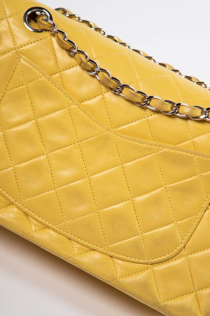 90s Chanel Yellow Lambskin Small Double Flap Shoulder Bag SHW