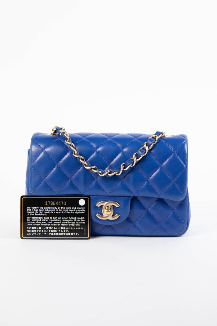 2012 Chanel Cobalt Blue Lambskin Mini Rectangular Shoulder Bag