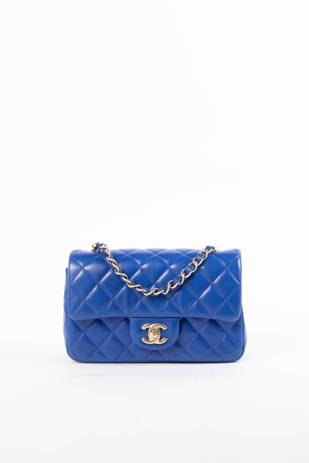 2012 Chanel Cobalt Blue Lambskin Mini Rectangular Shoulder Bag