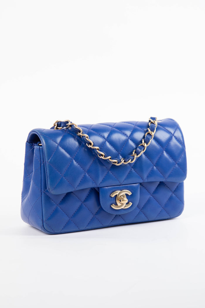 2012 Chanel Cobalt Blue Lambskin Mini Rectangular Shoulder Bag