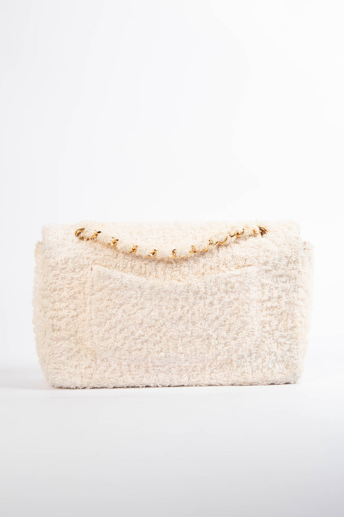 90s Chanel Cream Terry Cloth Medium Flap Shoulder Bag