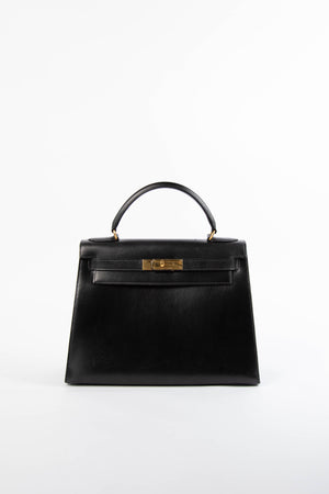 Vintage Hermès Kelly 28cm Black Box Calf Handbag GHW