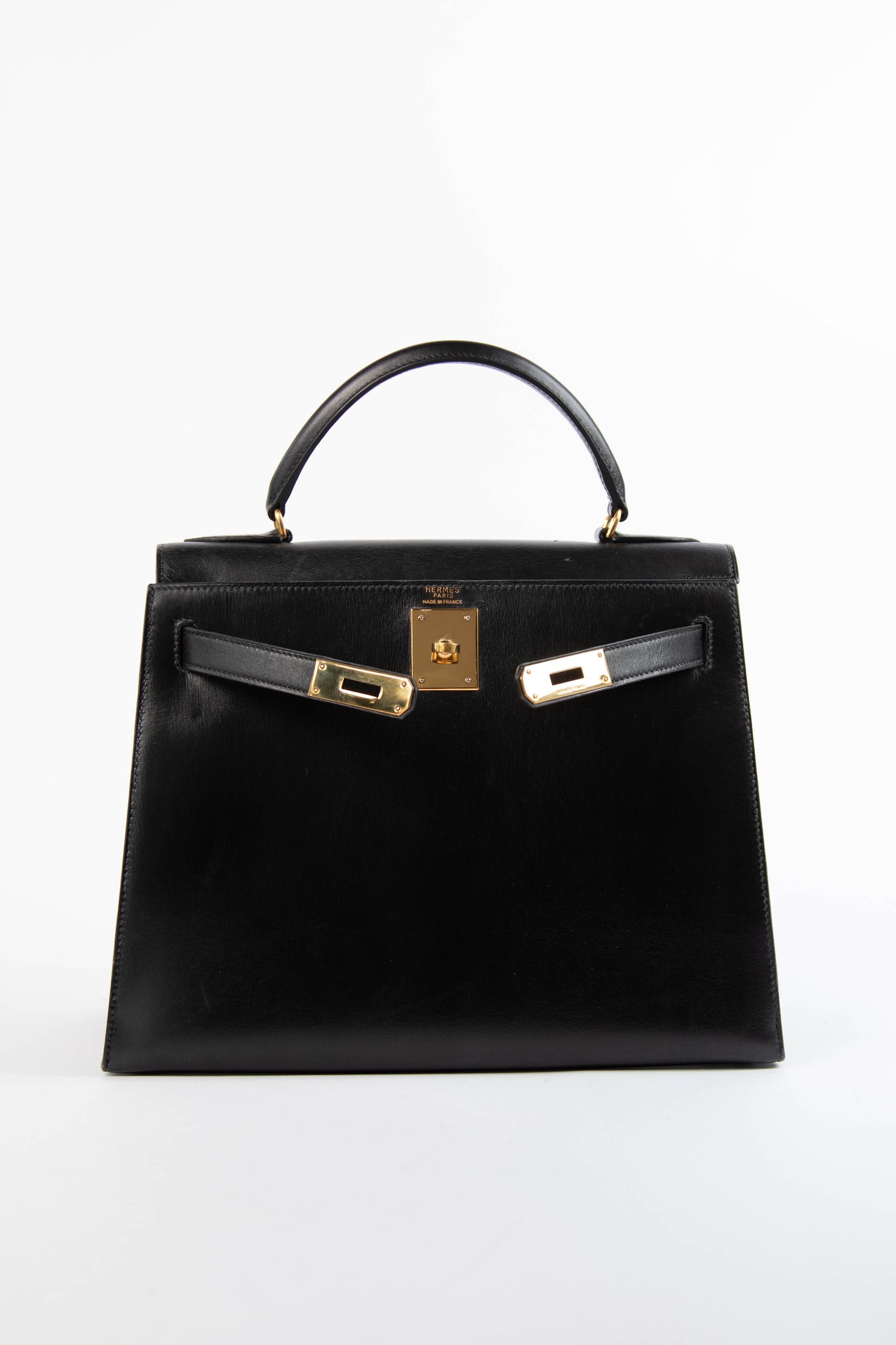 Vintage Hermès Kelly 28cm Black Box Calf Handbag GHW