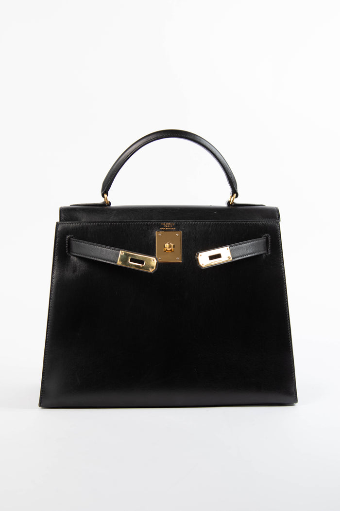 Vintage Hermès Kelly 28cm Black Box Calf Handbag GHW