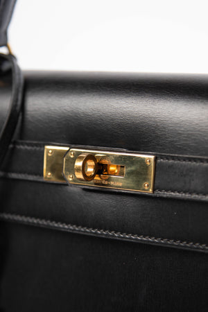 Vintage Hermès Kelly 28cm Black Box Calf Handbag GHW