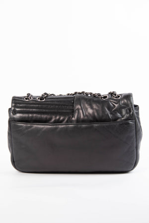 2014 Chanel Black Lambskin Stripes and Stars Single Flap Shoulder Bag