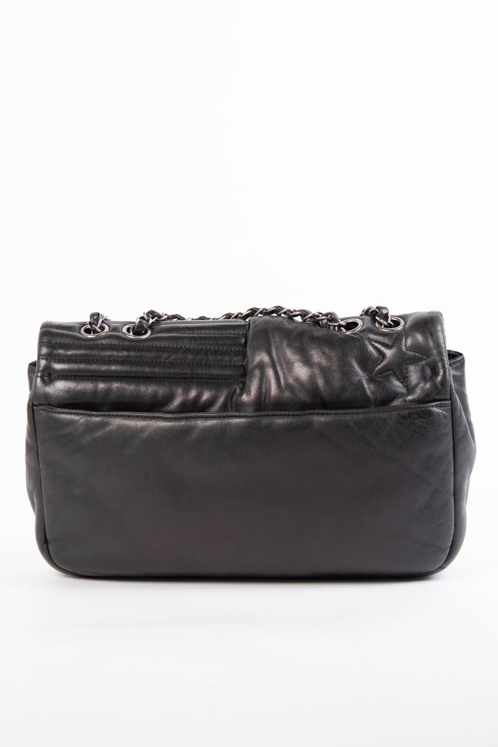 2014 Chanel Black Lambskin Stripes and Stars Single Flap Shoulder Bag