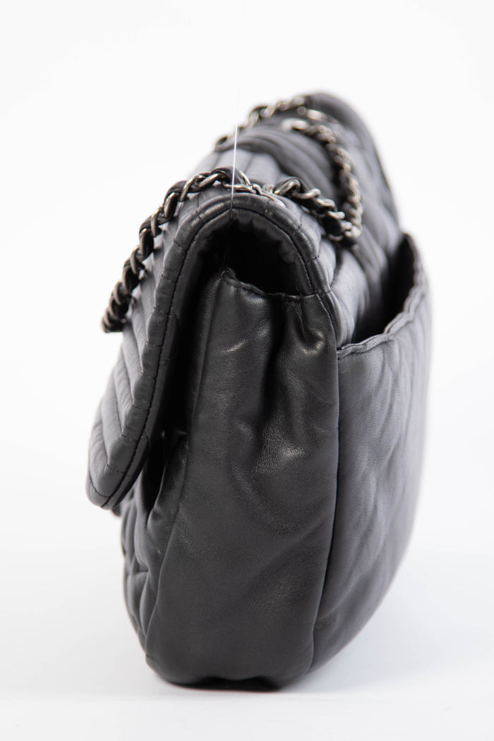 2014 Chanel Black Lambskin Stripes and Stars Single Flap Shoulder Bag