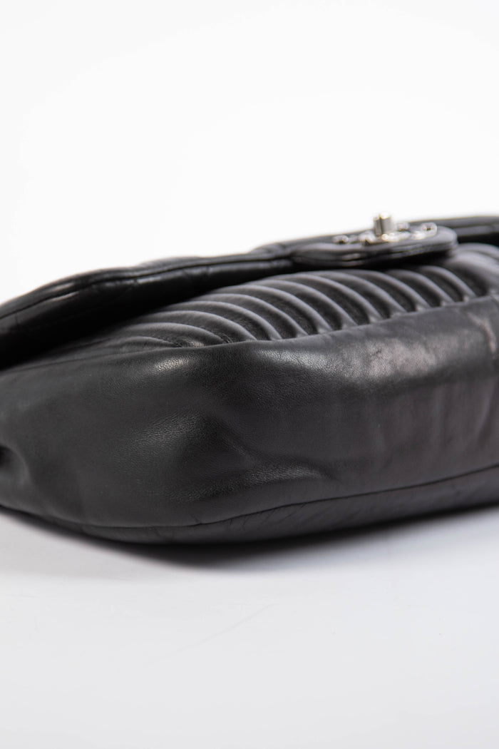 2014 Chanel Black Lambskin Stripes and Stars Single Flap Shoulder Bag