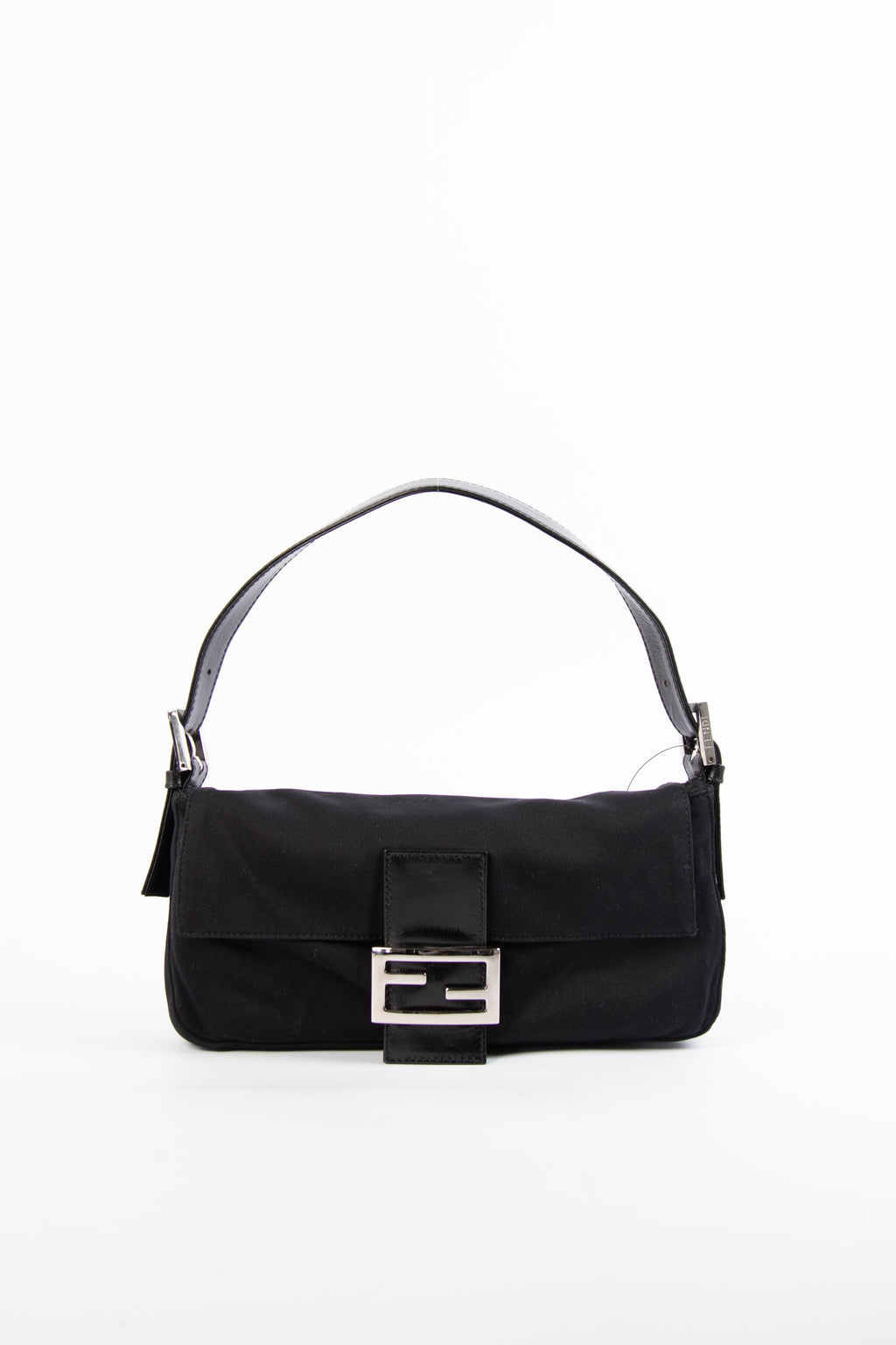 Vintage Fendi Black Neoprene Baguette Shoulder Bag