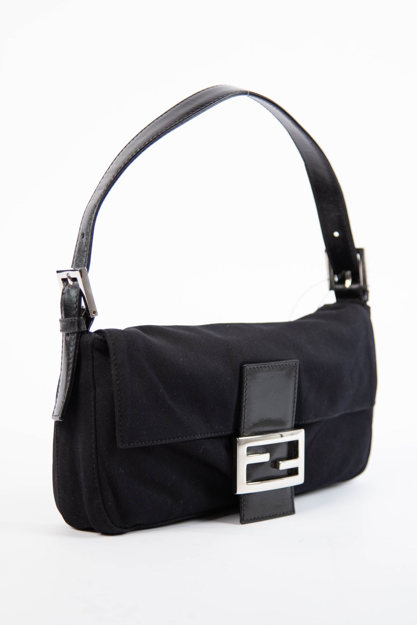 Vintage Fendi Black Neoprene Baguette Shoulder Bag