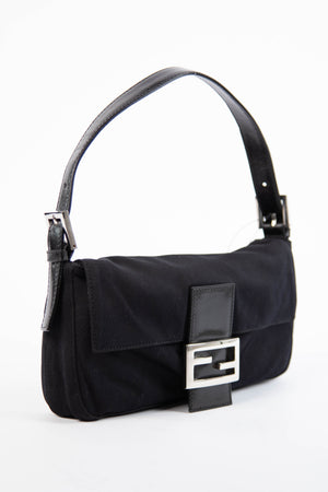 Vintage Fendi Black Neoprene Baguette Shoulder Bag