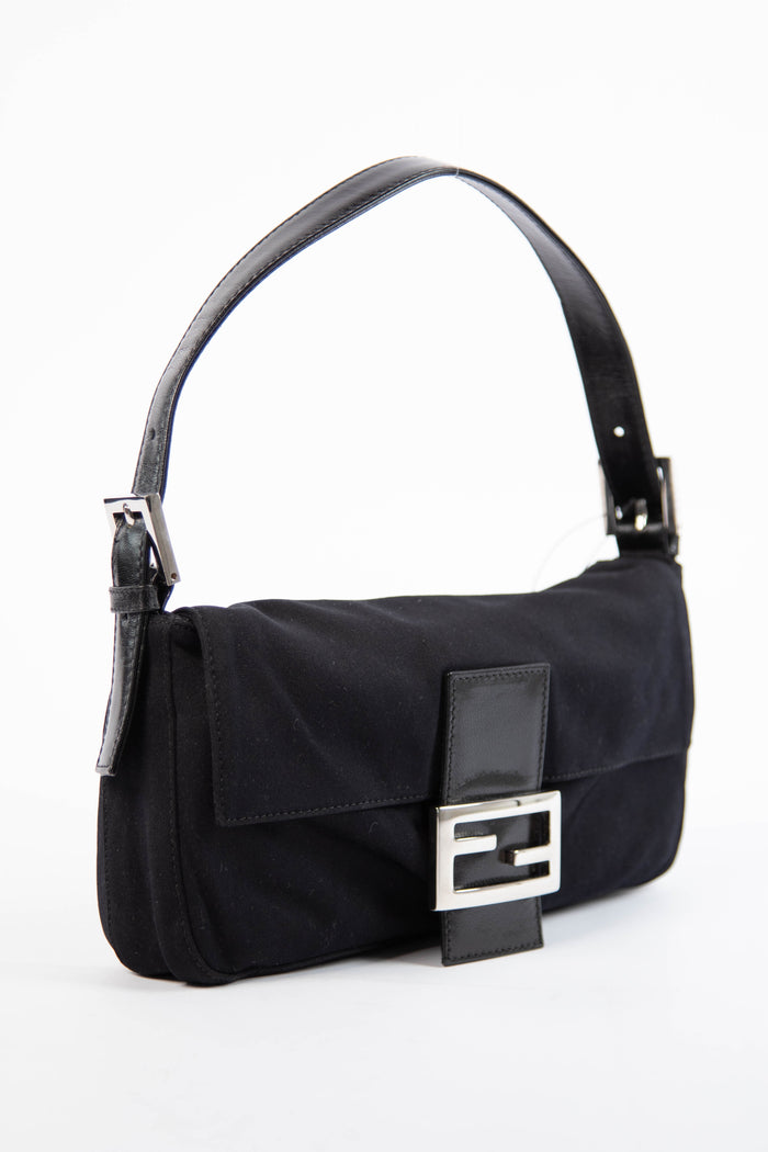 Vintage Fendi Black Neoprene Baguette Shoulder Bag