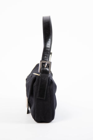 Vintage Fendi Black Neoprene Baguette Shoulder Bag