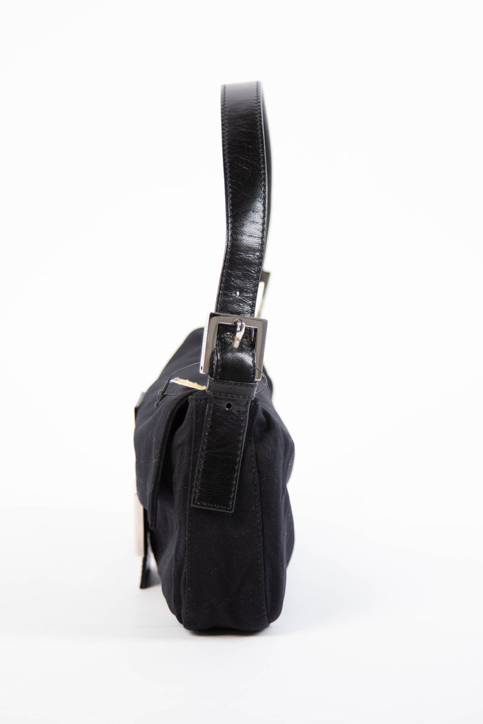 Vintage Fendi Black Neoprene Baguette Shoulder Bag