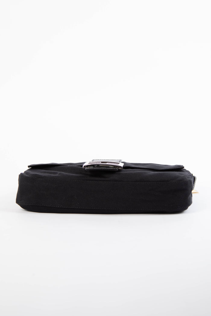 Vintage Fendi Black Neoprene Baguette Shoulder Bag