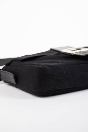 Vintage Fendi Black Neoprene Baguette Shoulder Bag