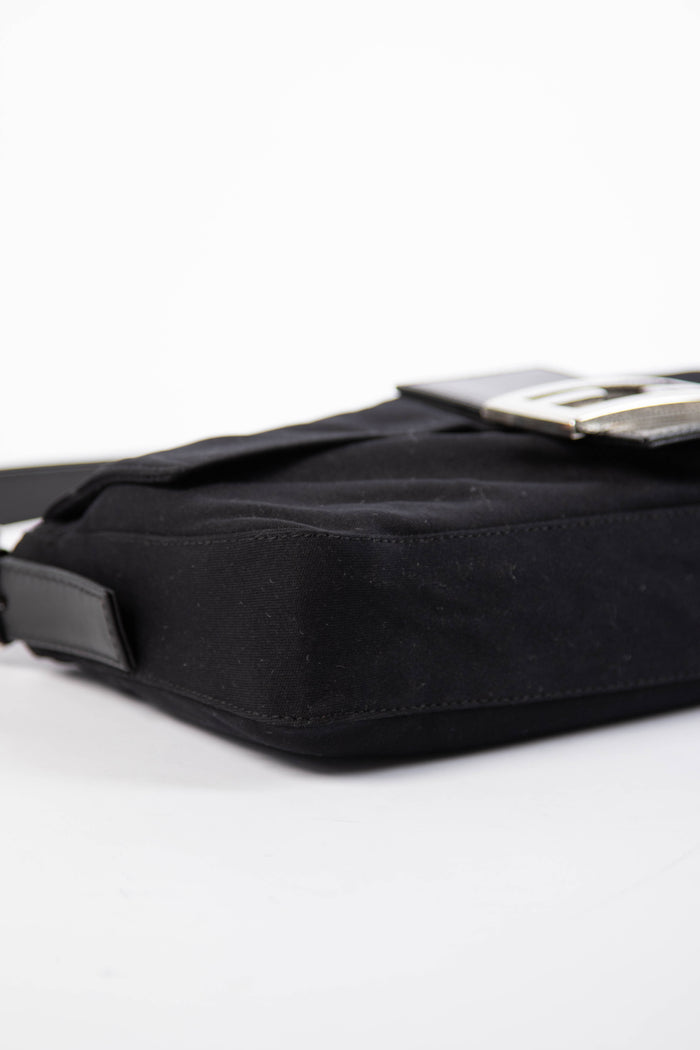 Vintage Fendi Black Neoprene Baguette Shoulder Bag