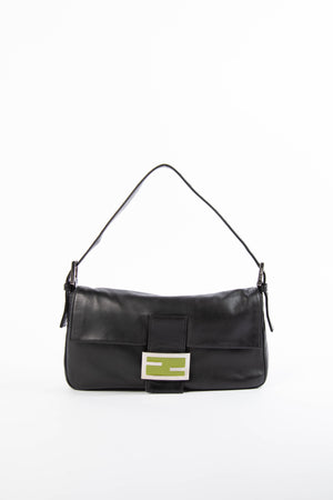 Vintage Fendi Black Lambskin Leather Baguette Bag