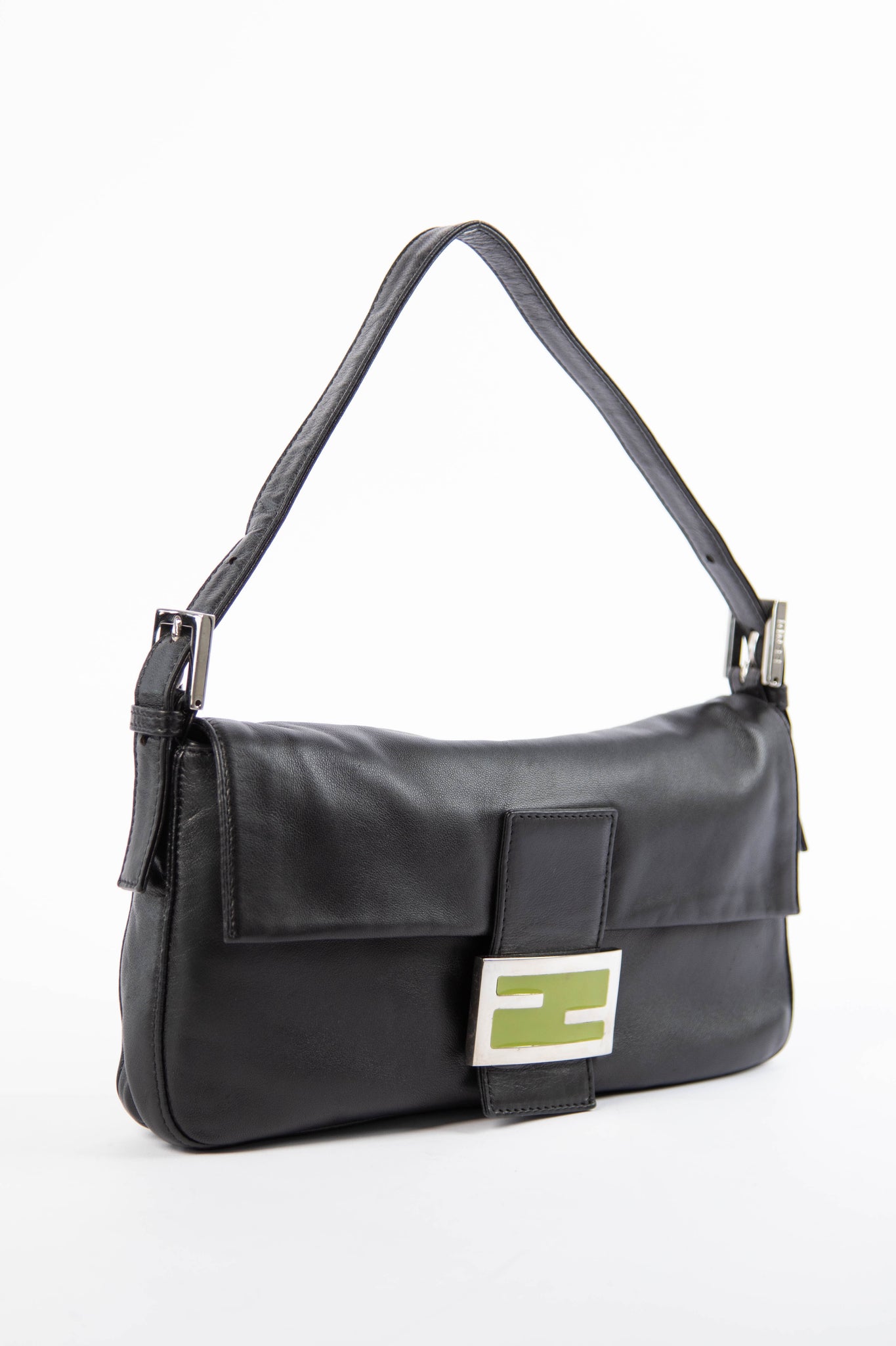 Vintage Fendi Black Lambskin Leather Baguette Bag