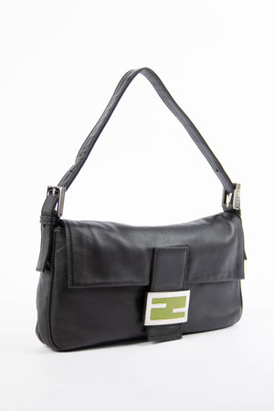 Vintage Fendi Black Lambskin Leather Baguette Bag