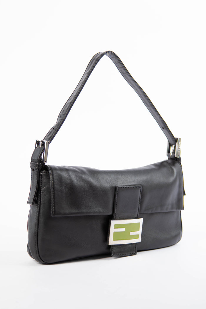 Vintage Fendi Black Lambskin Leather Baguette Bag