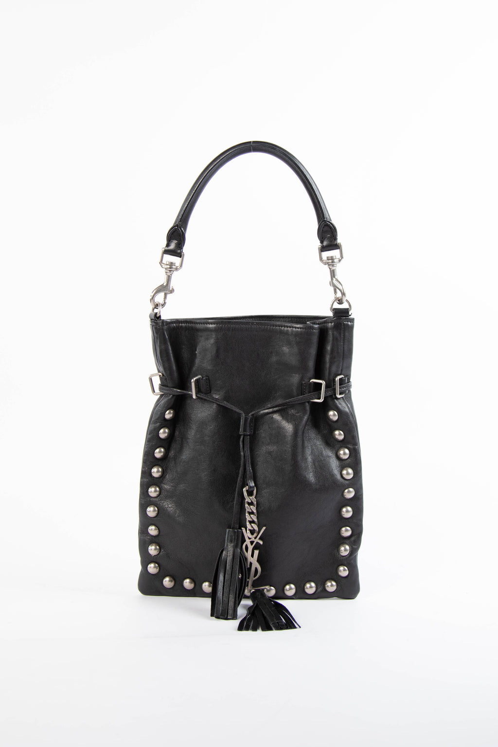 Yves Saint Laurent Black Leather Studded Top Handle Bag