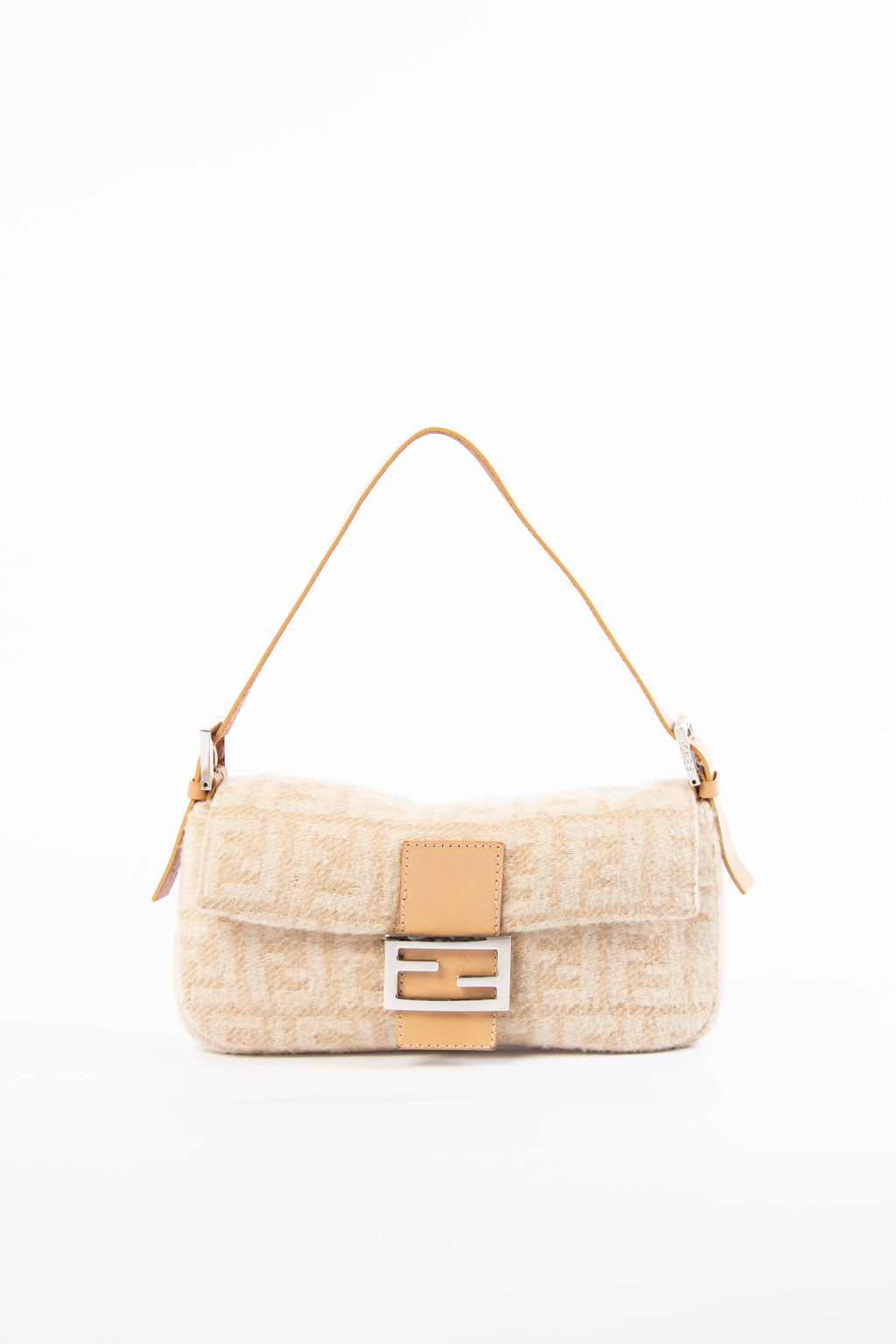 Vintage Fendi Beige Zucca Cashmere Baguette Shoulder Bag