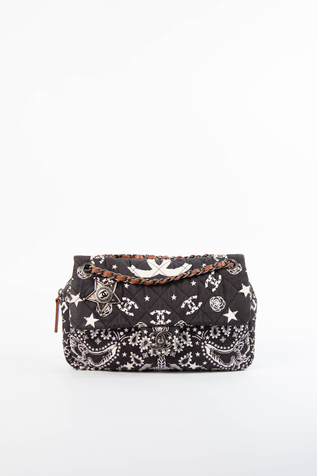 2014 Chanel Black Bandana Paris-Texas Medium Single Flap Shoulder Bag
