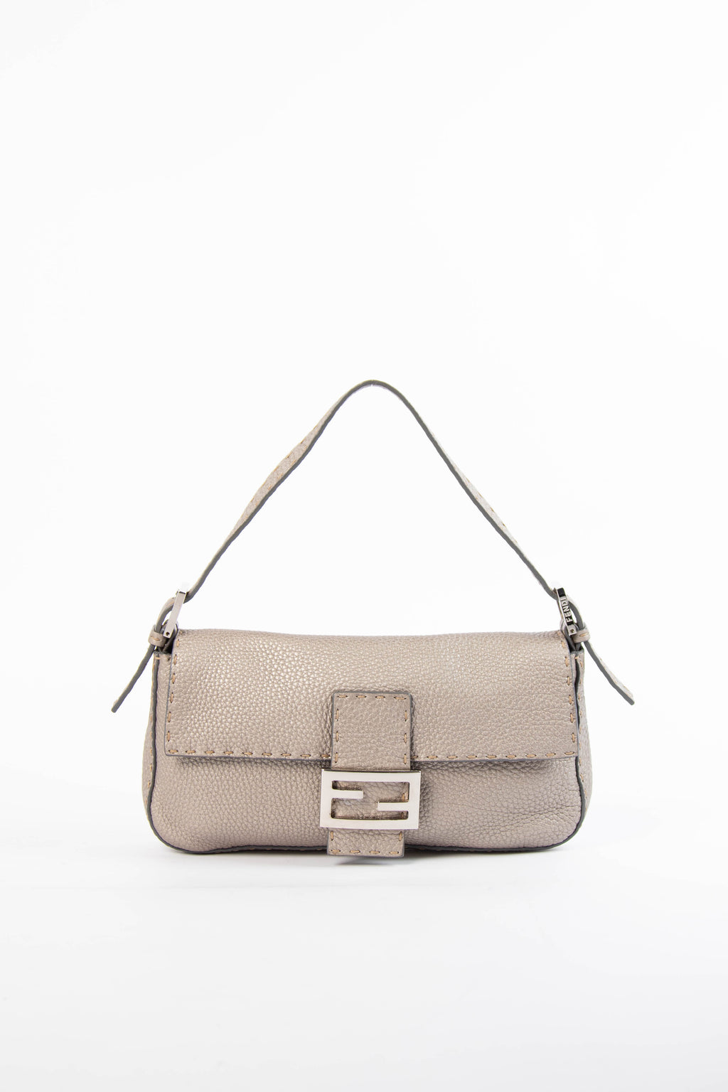 Vintage Fendi Metallic Leather Selleria Baguette Shoulder Bag
