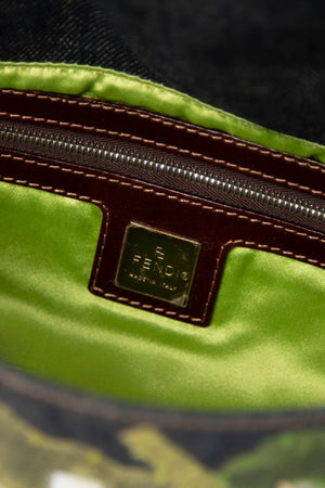 Vintage Fendi Denim Baguette with Mesh Flower Appliqué