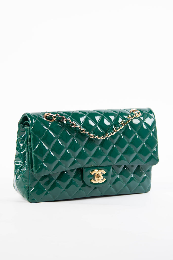 2018 Chanel Emerald Green Patent Leather Medium Double Flap Bag
