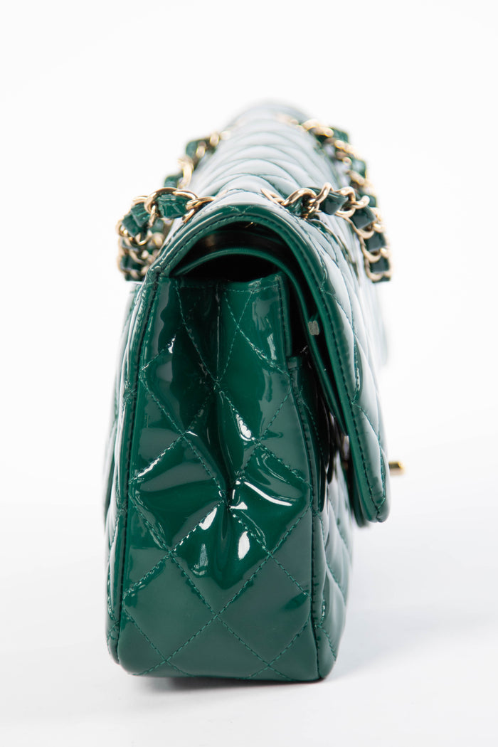 2018 Chanel Emerald Green Patent Leather Medium Double Flap Bag