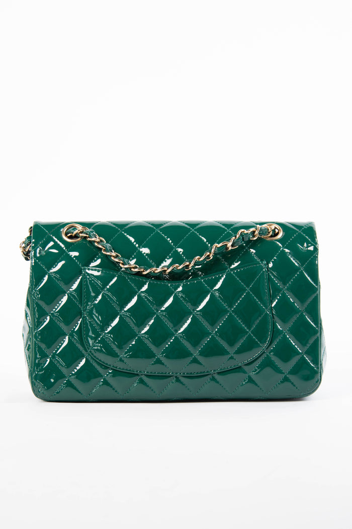 2018 Chanel Emerald Green Patent Leather Medium Double Flap Bag